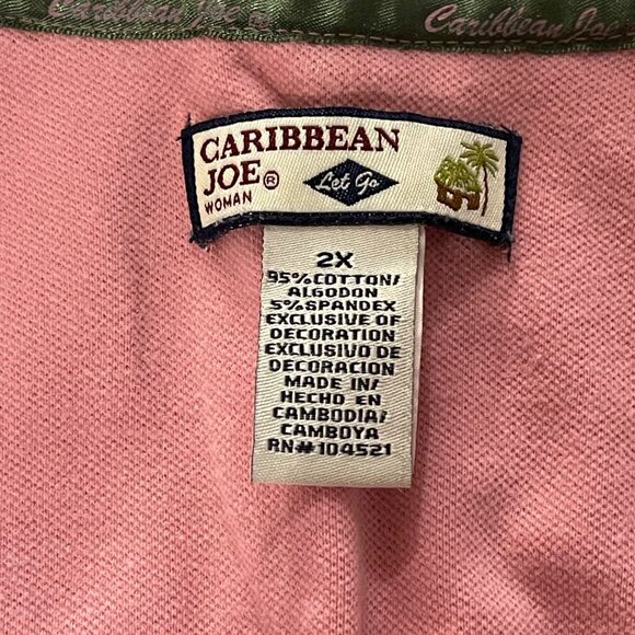 Caribbean Joe Womens Pink Polo Shirt 2X Cotton/Spandex Short Sleeve Button-Up Co - Picture 5 of 8
